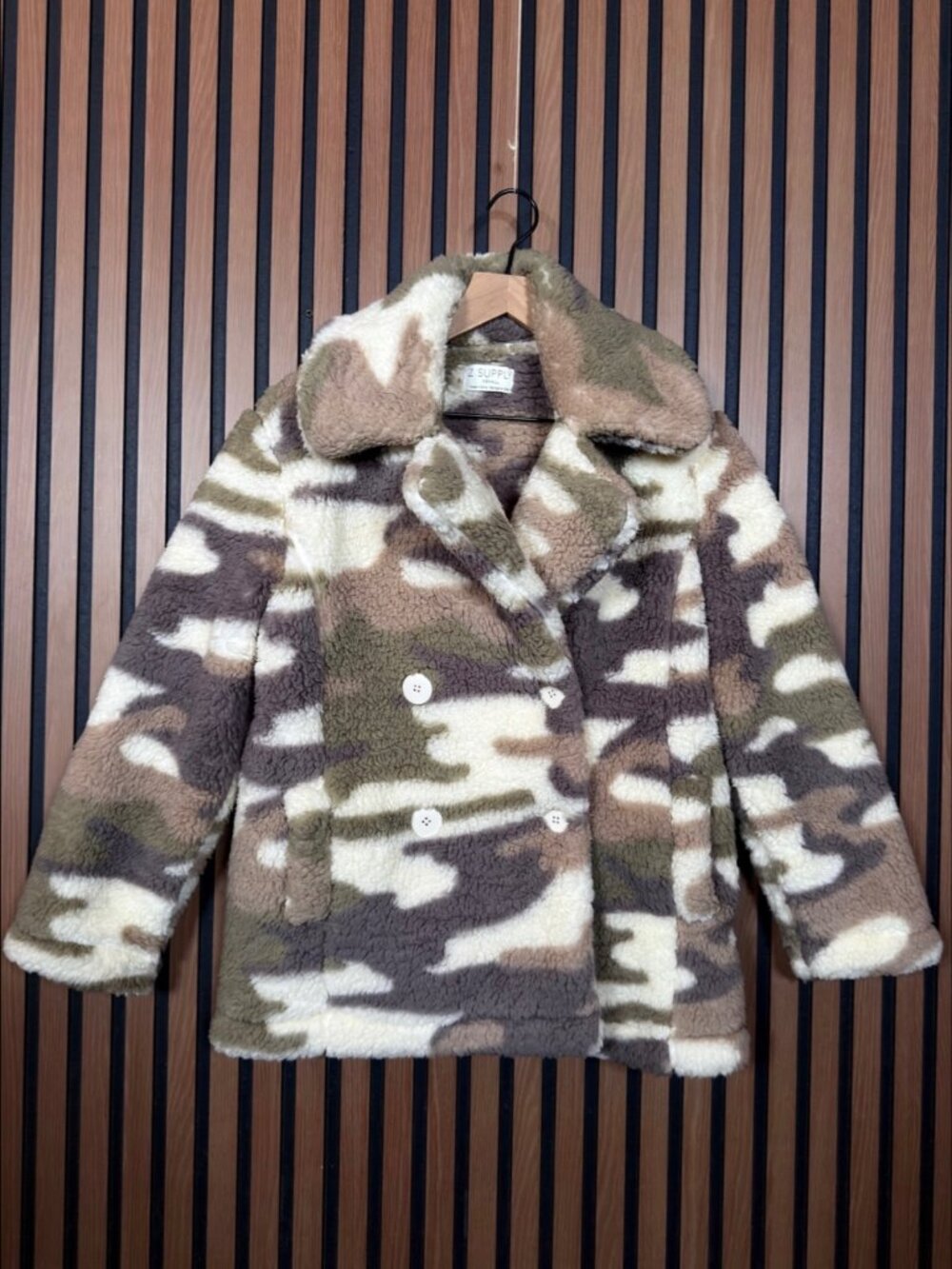 Z Supply Jacket XS Womens Camouflage Teddy Fleece Double-Breasted Army Print